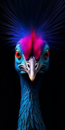 cassowary standing gracefully with a simple background, perfect for a mobile phone lock screen. this striking bird's vibrant colors and unique appearance will make your device stand out. display the beauty of nature with this captivating image. ai generatedの素材