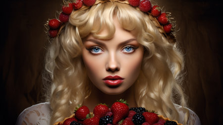 blondie dessert featuring a golden crust topped with fresh berries. the ultra-sharp, high-end photography captures every detail of this delectable treat, creating a super-realistic image that is visually striking. ai generatedの素材