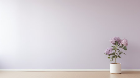 a solitary hydrangea flower stands prominently in the midst of an empty room, embodying abstract minimalism. this stock photo captures the essence of playful minimalism with its 32k uhd resolution. the image exudes a post-minimalism vibe, making it perfect for minimalist portraits and ceramics enthusiasts. dimensions are 3840x2160, ideal for various design projects. ai generatedの素材