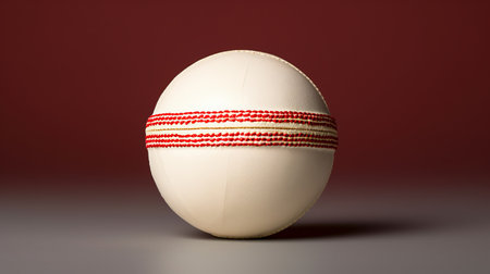 cricket ball captured in a front full view with a solid color background. the image features no people, logos, or distractions, showcasing the ball's details. shot with a canon eos r5, this real photography highlights the bright colors and texture of the ball, creating a striking and clear visual. ai generatedの素材