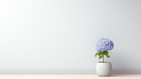 the hydrangea plant is placed in the center of a vacant room, embodying the essence of abstract minimalism. this scene captures the beauty of the flower against the empty space, creating a serene and elegant atmosphere. the high-quality image is ideal for those who admire minimalist aesthetics and seek captivating stock photos for various projects. ai generatedの素材
