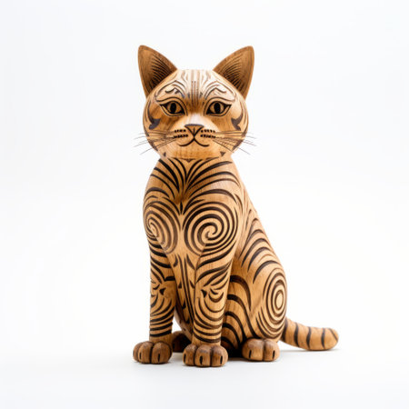 domestic shorthair cat crafted from wood, showcasing intricate handmade details. lying gracefully on a simple white background, the full body of the wooden feline captures the charm of the beloved breed. perfect decor for cat lovers and enthusiasts alike, this unique creation adds a touch of artistry to any space. ai generatedの素材