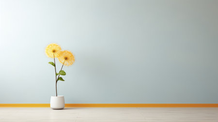a dandelion stands alone in an empty room, showcasing an abstract and playful minimalism aesthetic. this unique image is perfect for those who appreciate minimalist portraits and ceramics. the high-quality 32k ultra-high-definition resolution enhances the post-minimalism vibe of the photo, making it a captivating addition to any design project. ai generatedの素材