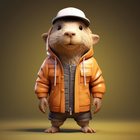 a 3d cartoon capybara in urban attire, looking adorable. cute capybara illustration in trendy clothing. urban capybara character design with a stylish outfit. cartoon capybara in fashionable streetwear, exuding charm. captivating 3d rendering of a capybara in trendy urban fashion. urban-themed attire adorning a charming 3d capybara illustration. ai generatedの素材