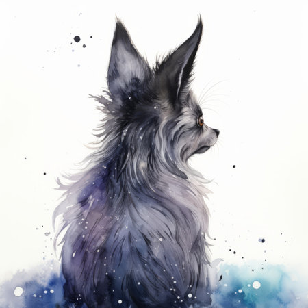 luna, featuring a wet look, is depicted in a watercolour painting with a white background. the rear view showcases the intricate details and artistry of the piece, making it a unique and captivating artwork. ai generatedの素材