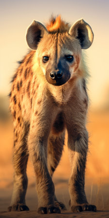 hyena in its natural habitat, set against a simple background, perfect for a mobile phone lock screen or wallpaper. this image captures the wild essence of the hyena and will bring a touch of nature to your device with ease. perfect choice for wildlife enthusiasts. ai generatedの素材