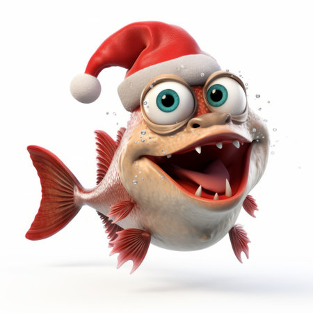 this catfish features a unique twist with a red nose and santa hat, creating a festive touch. the 3d rendering and illustration bring this quirky holiday-themed design to life, making it a fun addition to any seasonal project or decor. ai generatedの素材