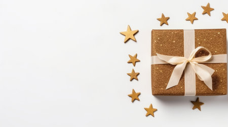 ramadan gift decoration on solid white background with copy space. flat lay and top view of fall-inspired elements for festive adornment. islamic celebration, holiday design, autumn aesthetic. ai generatedの素材