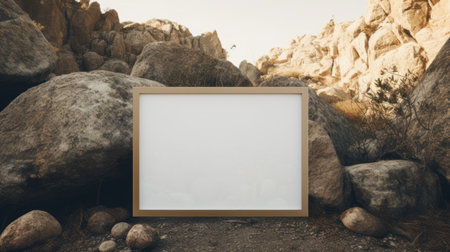 frame narrative mockup in a 7x5 size featuring a minimalist design, set against a gravel background. showcase your art in a sleek and modern setting, perfect for highlighting your masterpieces. this frame adds a touch of elegance to your artwork display, blending seamlessly with any decor style. ai generatedの素材