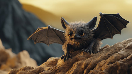 tundra bat in felt stop-motion, captured in 4k resolution with a shallow depth of field. the scene is set against a backdrop of hemp fabric, resulting in low saturation for a muted aesthetic. ai generatedの素材