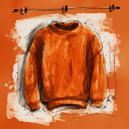 sweater sketch on a rust background, featuring a vibrant hand-drawn style. the artistic rendition showcases intricate details and unique textures, capturing the essence of a cozy and stylish garment in a warm and earthy color palette. ai generatedの素材