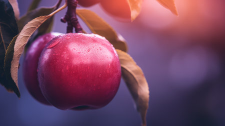 acerola fruit on tree, close-up shot displaying vibrant colors and intricate details. rich red hues and fine textures accentuate the beauty of the ripe fruit. ai generatedの素材