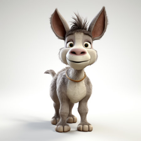 a cute donkey model in a fantasy style created in high-quality 3ds max. the front view of the little donkey against a white background, designed in the style reminiscent of unreal engine. ideal for fantasy game environments or storytelling projects. ai generatedの素材