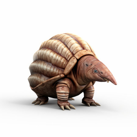 the armadillo featured in this photo stands out against a pristine white background. the image captures the armadillo's details in striking pixar-style realism. the impressive 8k ultra-high-definition quality of the photo showcases the fine textures and intricacies of the armadillo's appearance. ai generatedの素材