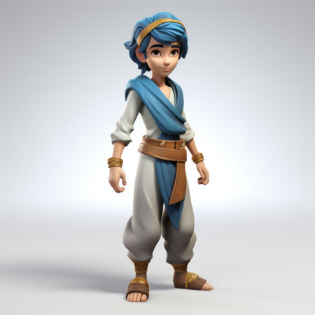 3d jinn character in cel shading style, making direct eye contact with the camera. the supernatural being is depicted in full-body view against a plain white background. this creative artwork showcases a modern twist on traditional mythical entities. ai generatedの素材