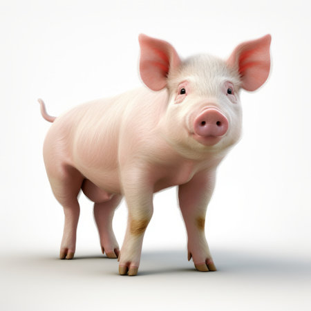 3d cel-shaded pig posing in a full-body shot, facing the camera on a plain white background. this adorable pig model showcases clean lines and vibrant colors, perfect for 3d animation projects, graphic design, or digital art creations. ai generatedの素材