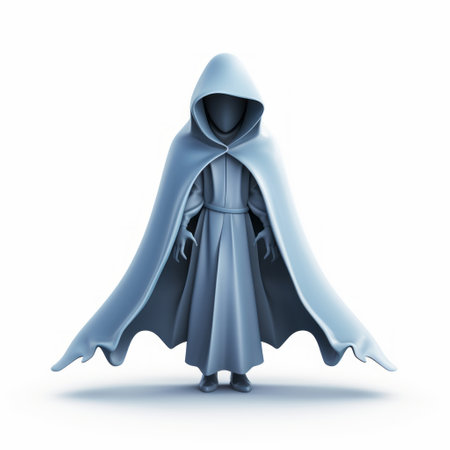 3d specter character in cel shading technique, standing in front of the camera against a clean white background. the character is fully visible from head to toe, presenting a dynamic and engaging appearance. ai generatedの素材