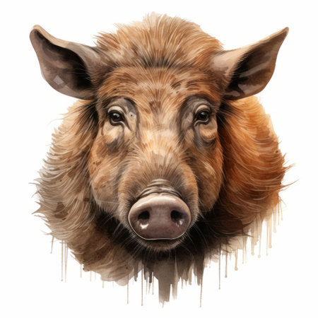 a boar in a close-up flat drawing, featuring a front view on a white background. this 8k ultra-clear image captures the intricate details of the boar flawlessly, ideal for designs, educational materials, and wildlife enthusiasts. ai generatedの素材