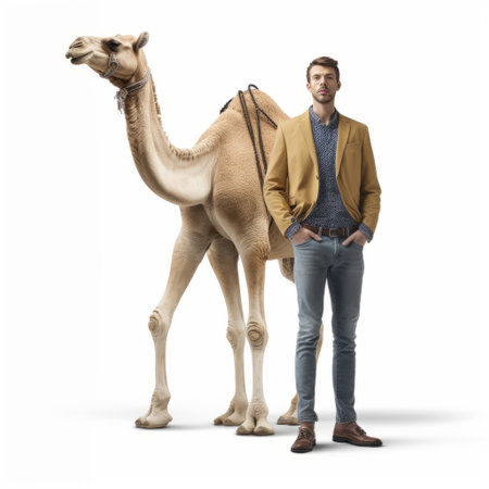 a 3d rendering of a camel in high-quality fashion is displayed against a clean white background. the intricate details of the full body design are emphasized, providing a realistic and visually appealing depiction. this belgian tripel shines in its lifelike form, ideal for projects or presentations in need of a touch of elegance. ai generatedの素材