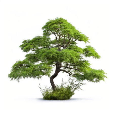 the dill bonsai, showcased in isolation on a pristine white backdrop, shines without any shadows or shades. this captivating image captures the essence of a dill plant in bonsai form, perfect for botanical enthusiasts and admirers of unique plant arrangements. ai generatedの素材