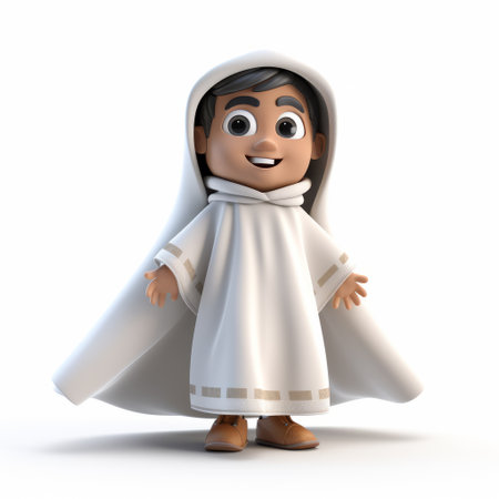 the 3d render features a plastic cartoon character of "h" wearing a poncho. the character is depicted in a full-body view against a white background. this cute and colorful design brings a playful element to the scene. ai generatedの素材