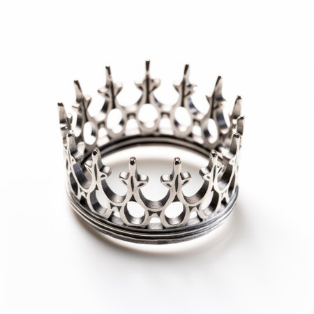 the steel ring, designed to resemble a crown, is showcased in this product photo against a crisp white background. the intricate details of the ring add elegance and sophistication to any outfit. perfect for those wanting to add a regal touch to their accessory collection, this piece exudes luxury and style. ai generatedの素材