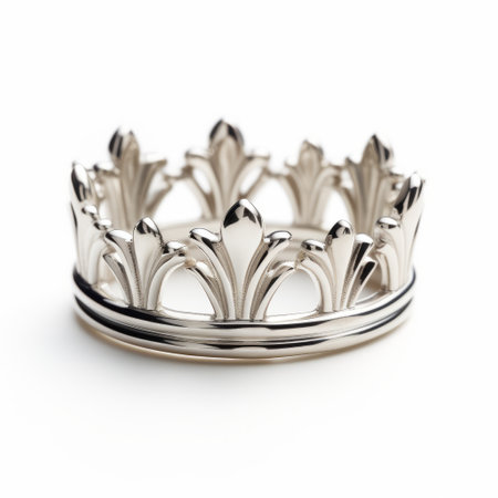the silver ring in the photo is exquisitely designed to resemble a crown, showcasing intricate details and a regal appearance. against a crisp white background, the ring shines with elegance and beauty, making it a stunning accessory that is perfect for adding a touch of royalty to any outfit. ai generatedの素材