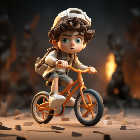 the back to the future bicycle figure in a cinematic style picture is an eye-catching item for kids. the isolated figure captures a nostalgic vibe, perfect for fans of the movie. the bicycle style adds a unique touch to the scene, making it a great addition to any collection. ai generatedの素材