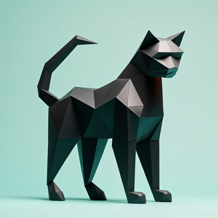 origami panther sculpture, playful design, consistent color palette, simple shapes, sense of curiosity, friendliness, minimalist composition. ai generatedの素材
