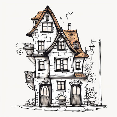 this architecture doodle of a house in high definition is isolated on a white background. it is available in png format as clipart and vector graphic. ai generatedの素材