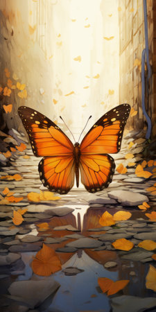 the butterfly way is captured in a hyper-realistic watercolor style image, showcasing vibrant hues and intricate details of fluttering butterflies amidst blooming flowers. the artwork beautifully merges natural elements, colors, and delicate brush strokes to bring a sense of life and movement to the serene scene. ai generatedの素材