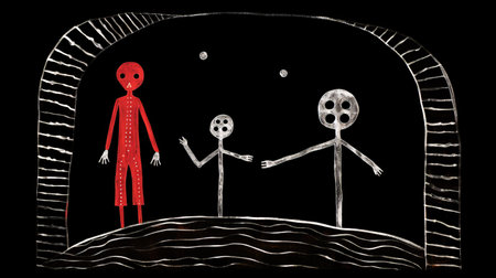 this 1960s hand-drawn print showcases powerful symbolism, depicting a group of friends with the dead. the simple yet bold and stark design features high contrast and heavy shadows against a black background, creating an iconic and striking stone design. ai generatedの素材