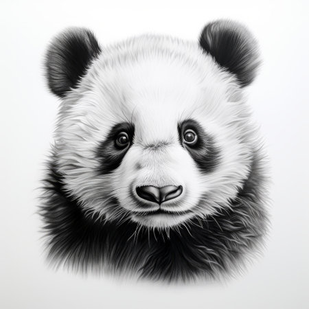 panda bear portrait tattoo drawing featuring realistic art on a white background. the high contrast black and white design gives a 3d effect, capturing the essence of realism in the artwork. ai generatedの素材