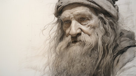 pre-raphaelite dwarf sketch featuring intricate graphite drawing with elaborate sketch marks and planning lines. black and white depiction showcases detailed artistry typical of pre-raphaelite style. ai generatedの素材