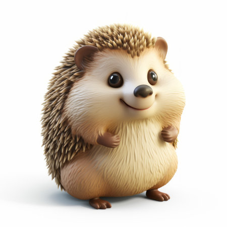 plastic cartoon hedgehog in 3d render, featuring a full body design, set against a white background. cute and quirky, this illustration captures the charm of a hedgehog in a playful and vibrant way. perfect for adding a touch of whimsy to your design projects or creative endeavors. ai generatedの素材