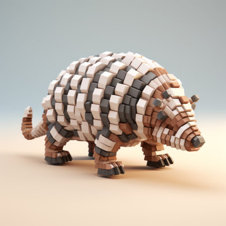 an armadillo rendered in a 3d 8-bit pixel cartoon style, showcasing its full body on a plain white background. perfect for gaming enthusiasts, retro design lovers, and anyone fond of unique digital artwork. this cute armadillo illustration combines nostalgia with a modern twist, making it a standout piece for various creative projects. ai generatedの素材