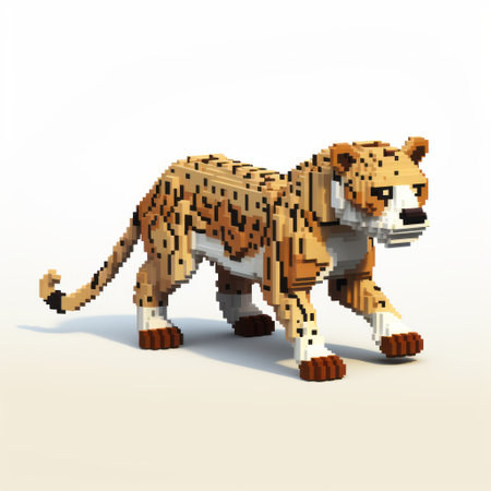 a 3d-rendered 8-bit pixel art cartoon of a leopard, showcasing its full body, set against a white background. this unique and detailed digital illustration captures the essence of the leopard in a retro video game style, making it a standout addition to any pixel art collection. ai generatedの素材