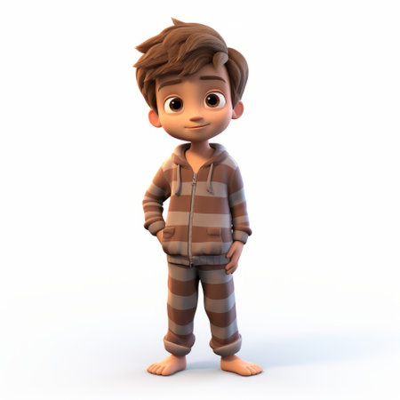 riley, featuring short hair and wearing pajamas, is depicted in a full-body 3d cartoon render against a white background. the character's casual attire and unique hairstyle stand out in this colorful and lively image, perfect for various design projects or visual storytelling. ai generatedの素材