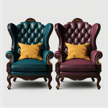accent chairs with cushions showcased against a white background. the image is isolated, allowing for easy integration into various design projects. the high-definition quality ensures crisp details and vibrant colors. the transparent background offers flexibility in customization. perfect for interior design, home decor, or furniture-related content. ai generatedの素材