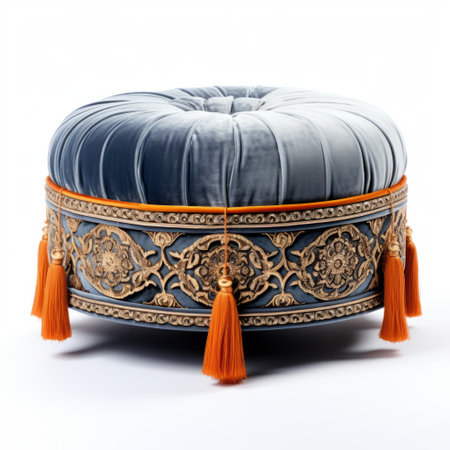 the ottoman by meroni & colzani stands against a pure white backdrop, showcasing precise height and ultra-realistic details. the virtual engineering highlights the contrast against the solid background, delivering high detail even in 16k resolution. ai generatedの素材