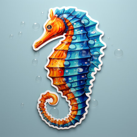the adult seahorse in the photo is a 3d lego model made from plastic with a glossy finish. the intricate details on the seahorse are replicated through stickers, creating a lifelike texture. this unique creation combines artistry with toy construction, showcasing the beauty of marine life through a playful medium. ai generatedの素材