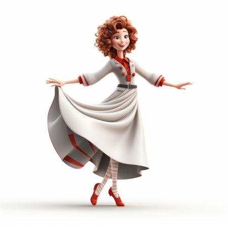 a female character inspired by pixar's animation style, standing gracefully on a white isolated background. the full-bodied figure captures the essence of animated storytelling, embodying charm and creativity in a unique and vibrant way. ai generatedの素材