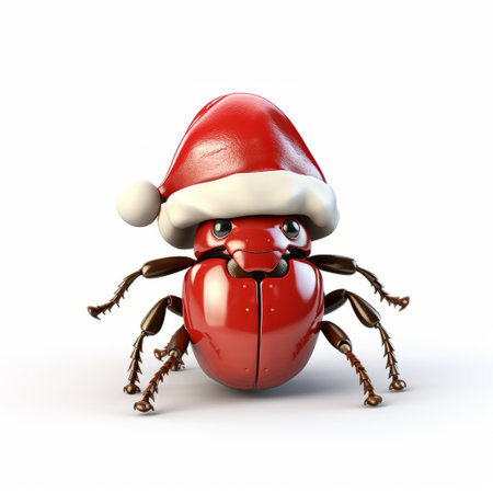 a beetle adorned with a red nose and a santa hat in a 3d rendering on a white background. this festive and whimsical illustration brings a unique twist to the holiday spirit with its playful design. perfect for adding a touch of fun to any christmas-themed project or promotion. ai generatedの素材