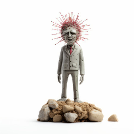 zombie figurine, inspired by evgeni gordiets, clemens ascher, didier lourenco, concrete, and inventive character designs. featuring spiky mounds and captured in a close-up full-body shot against a white isolated background. ai generatedの素材