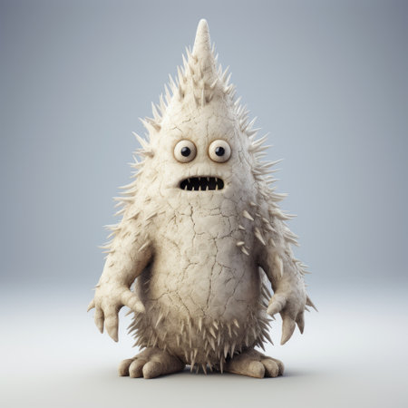 this monster figurine features a creative design of spiky mounds in the style of evgeni gordiets, clemens ascher, didier lourenco, concrete, inventive character designs. the close-up shot showcases its full body on a white isolated background, making it a perfect addition to any collection. ai generatedの素材