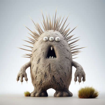 monster figurine in the style of evgeni gordiets, clemens ascher, didier lourenco, concrete, boasting inventive character designs and spiky mounds. the close-up shot showcases the full body of the figure on a white isolated background, highlighting its unique and detailed features. ai generatedの素材