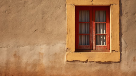 cottage architecture photo featuring a wall and window. this spanish cottage architecture showcases a rough texture with elements of baroque and simple minimalism. the composition is reminiscent of franco fontana's style, with hints of edward hopper's influence. ai generatedの素材