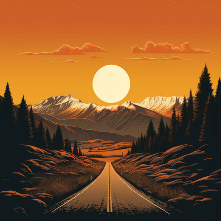 the landscape poster features a modern-retro aesthetic with a minimalistic design. the poster showcases a blend of modern and vintage styles, creating a unique and nostalgic feel. the minimalistic approach highlights the beauty of the landscape while giving it a fresh and contemporary twist. ai generatedの素材
