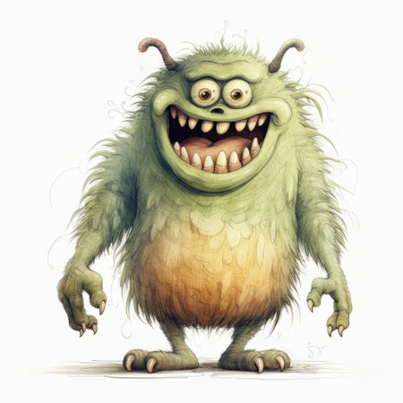 a full-body illustration of a monster on a white isolated background. this whimsical creature features intricate details in its design, making it a visually captivating piece of art. the monster's unique appearance and vibrant colors add a touch of fantastical charm to any creative project or design. ai generatedの素材