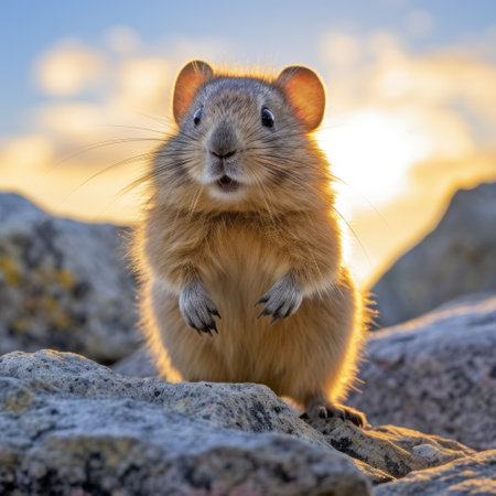 the pika, captured in a dynamic pose from a ground-level perspective, is depicted in stunning detail and clarity. the hyper-realistic image showcases the subject's full body with exceptional sharpness, contrast, and depth of field. with a wide-angle shot, the viewer can appreciate every intricate feature of the pika in this ultra-realistic rendering. ai generatedの素材